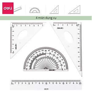 Bộ Thước Kẻ Thước Đo Độ Eke Học Sinh Deli - Bộ Dụng Cụ Học Tập 4 Chiếc  - 79529 79530
