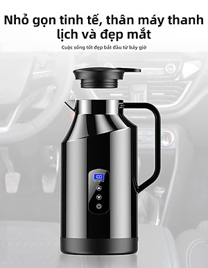Bình Đun Nước Xe Hơi Chuyên Dùng Mẫu Mới 2026 Dung Tích 1200ML SUS304 12V/24V 200W Tự Ngắt Khi Sôi Dùng Cho Xe Tải Xe Khách Đường Dài