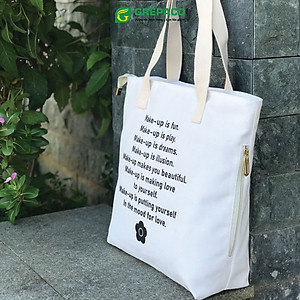 Túi Tote Nữ Grepaco Xách Vải Bố Canvas Cao Cấp In Chữ Đẹp Đeo Chéo Vai Có Khóa Kéo Nhiều Ngăn Dùng Đi Học, Làm Công Sở, Du Lịch Phong Cách Thời Trang Hàn Quốc - Tặng Túi Đựng Mỹ Phẩm