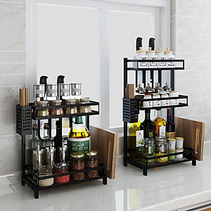 Kệ gia vị chữ E cao cấp VANDO bằng thép carbon chống gỉ, chống xước, kệ đựng chai lọ gia vị đa năng, kệ để đồ nhà bếp gọn gàng, sang trọng