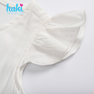 Đầm bé gái nhún 3 tầng tay cánh tiên HK514 - Trắng Haki, váy bé gái, váy mùa hè cho bé gái, váy hè, váy thiết kế cho bé 10-27kg
