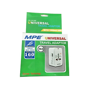 Ổ Cắm Du Lịch Đa năng MPE TA3 - 1 Cổng USB - Hàng Chính Hãng
