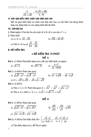 100 ĐỀ KIỂM TRA TOÁN 9 - NGUYỄN ĐỨC TẤN - KV