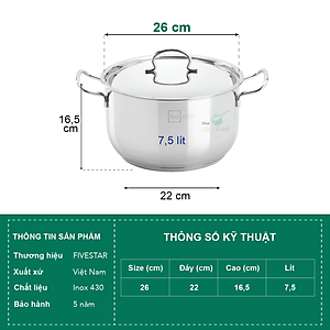 Nồi Fivestar Nắp Inox - Tặng 5 Muỗng Ăn Inox - Bạc