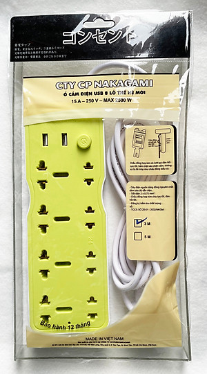 Ổ cắm đa năng USB 8 lỗ thế hệ mới Nakagami kèm ổ cắm USB chất lượng cao công nghệ Nhật Bản - Màu ngẫu nhiên