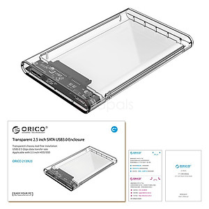 Hộp ổ cứng ORICO 2139U3 2.5" SSD/HDD SATA 3 USB 3.0 trong suốt - Hàng Chính Hãng