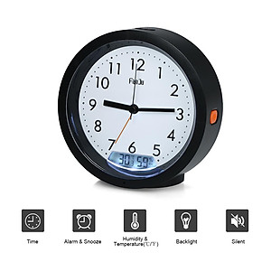Đồng hồ báo thức im lặng có màng LCD hiển thị nhiệt độ và độ ẩm có đèn nền đáy chống trượt