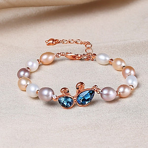 Combo lắc tay Thiên Nga nữ, chất liệu Ngọc Trai thật, cấu trúc vân tay, Màu Trắng Ngà, hạt bầu dục 6li, kèm Giấy kiểm định sản phẩm mẫu tại SJC, Kèm hộp đựng Hoa Hồng – Mẫu Luxi green – CownX.05