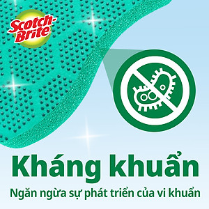 Miếng rửa chén hạt nổi siêu sạch Scotch Brite 3M đa năng, công nghệ độc quyền mới, mút kháng khuẩn ngăn vi trùng, không gây mùi, không bám cặn bẩn, dễ dàng vệ sinh (Màu cam/ Màu xanh lục)
