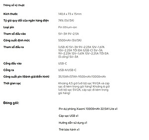 Sạc Dự Phòng Xiaomi Power Bank 10000mAh 22.5W Lite TH | Sạc Nhanh | Sạc Cùng Lúc Nhiều Thiết Bị | Bảo Hành 12 Tháng | Hàng Chính Hãng 