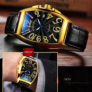 ĐỒNG HỒ NAM CƠ TỰ ĐỘNG CHÍNH HÃNG AOKULASIC DÂY THÉP ĐÚC ĐẶC KHÓA BƯỚM KÍNH SAPHIRE - CÓ LỊCH NGÀY AOK69