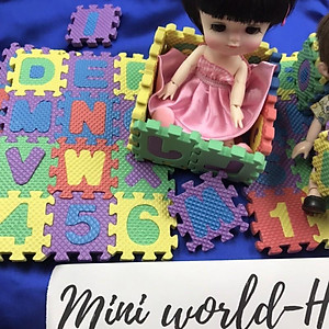 Bộ thảm 12ô chữ xốp ghép mini trang trí nhà búp bê BJD 1/8