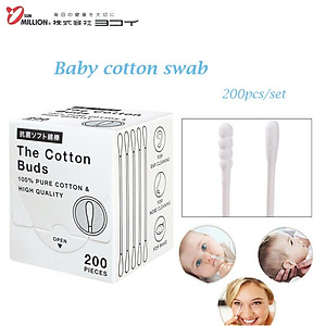 Bộ 02 Hộp 200 tăm bông mềm kháng khuẩn Sanritsu - Made in Japan