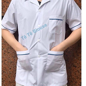 Bộ quần áo Blouse điều dưỡng nam nữ có viền xanh cho thực tập sinh - áo điều dưỡng, y tá có cầu vai xanh