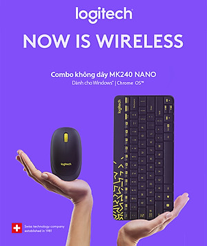 Combo chuột phím không dây Logitech MK240 - Hàng chính hãng
