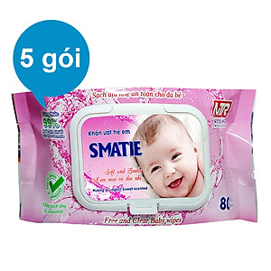 Combo 5 Gói Khăn Ướt Hương Phấn Smatie 80 Tờ
