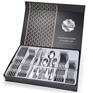 Combo Bộ Dao Dĩa Ăn Bít Tết, Dao Dĩa Phòng Ăn Nhà Bếp Phong Cách Phương Tây Chất Liệu Inox Màu Bạc, Quà Tặng Tân Gia Sang Trọng