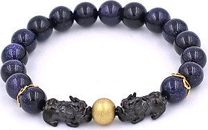 Vòng đeo tay Đá Lam Sa size 8 ly, 10 ly, 12 ly - Vòng tay Tỳ Hưu Đôi inox đen VLSTHHEV8 - hợp mệnh Thủy, mệnh Mộc