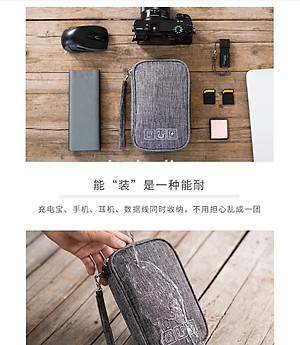 Túi đựng phụ kiện công nghệ đựng pin sạc dự phòng, điện thoại, cáp sạc usb, tai nghe có quai cầm, [Loại cao cấp - Màu Đen] Túi Đựng Phụ Kiện Công Nghệ Có Quai Cầm, Chống Nước - Hàng Chính Hãng dododios