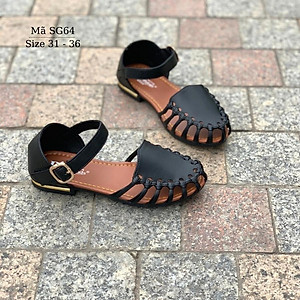 Giày sandal cho bé gái BIBIKIDS rọ bít mũi màu đen kiểu dáng búp bê duyên dáng phong cách Hàn Quốc 6 - 12 tuổi SG64