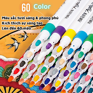 Bút lông tô màu Crylic Marker 60 màu cao cấp vẽ trên nhiều chất liệu, không thấm nước, chống nhòe dành cho học sinh - Hàng chính hãng 