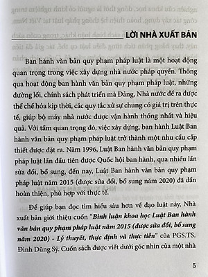 Bình luận khoa học Luật Ban hành văn bản quy phạm pháp luật năm 2015 (được sửa đổi, bổ sung năm 2020) - Lý thuyết, thực định và thực tiễn