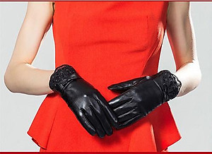 Bao tay nữ YAOYAO BHY5122 Găng tay nữ da cừu phối ren, nữ tính, găng tay cảm ứng. Hàng chính hãng