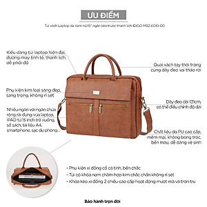 Túi xách công sở nam nữ đựng laptop 15 inch IDIGO MB2 - 6010, túi đựng tài liệu A4 ngăn kéo trước thanh lịch