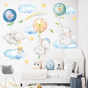 Sticker Giấy Dán Tường Decal Dán tường Tranh Dán Tường Trang Trí Tường Mẫu Những chú voi nhỏ ngộ nghĩnh ZDB-2183