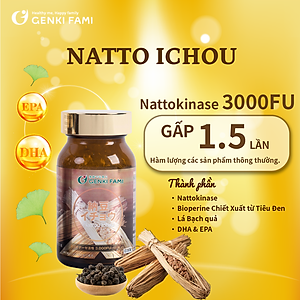 Combo 3 Hộp Natto Ichou Phòng Ngừa Đột Quỵ, Bổ Não, Giúp Giảm Căng Thẳng Mệt Mỏi, Ngủ Ngon Genki Fami Nhật Bản Nattokinase 3000FU