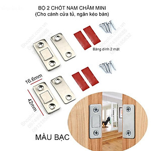 Bộ 2 chốt nam châm mini cho cửa tủ, ngăn kéo bàn, cửa trượt với nam châm có lực hút mạnh kèm băng dính 2 mặt và vít