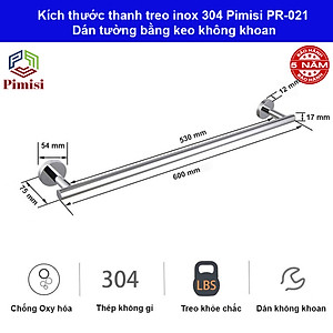 Giá treo khăn tắm dán tường Pimisi inox 304 dùng để treo quần áo - vắt khăn trong nhà vệ sinh - phụ kiện - đồ dùng gia đình dán bằng keo không khoan | hàng chính hãng