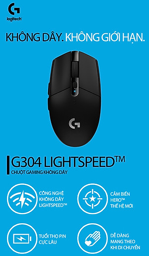 Chuột game không dây Lightspeed Logitech G304 - Cảm biến Hero, 12k DPI, nhẹ, 6 nút lập trình, on-board memory, pin 250h - Hàng chính hãng