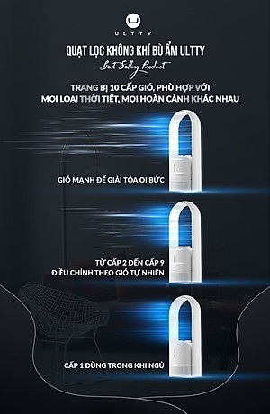 Máy Lọc Không Khí Bù Ẩm ULTTY SKJ-CR022 Dạng Quạt, Diệt Khuẩn Bằng Tia UV, Chế Độ Làm Mát 9 Cấp, Bộ Lọc HEPA H13 Loại Bỏ 99,97% Bụi Mịn, Vi Khuẩn, Virut, Bù Ẩm 3 Cấp - Hàng Chính Hãng
