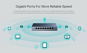 Switch TP-Link TL-SG108 Gigabit Hàng Chính Hãng - 8 cổng RJ45 10/100/1000Mbps, Vỏ Kim Loại
