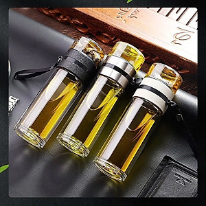 Bình Thủy Tinh 2 Lớp Pha Trà - Cách Nhiệt Tốt - Có Lõi Lọc Inox 304 - Dung Tích 400ml - Hàng Loại 1