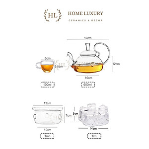 SET ẤM TRÀ THỦY TINH HOA CÚC | BỘ ẤM TRÀ HOA CÚC FULL SET BAO GỒM ẤM - BẾP - CHÉN - ĐĨA KÊ THẮP NẾN SANG CHẢNH