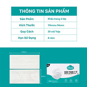 Khẩu Trang Y Tế 4 Lớp Niva Hộp 20 Cái Kháng Khuẩn, Ngăn Khói Bụi, Vi Khuẩn Hàng Chính Hãng Cao Cấp