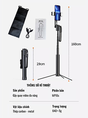 Gậy quay video MP19s thông minh,chụp ảnh, livestream, kim loại bền bỉ, gimbal 360 dõi theo, nâng cấp, hàng chính hãng