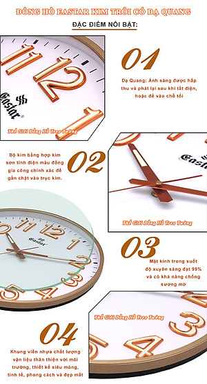 Đồng Hồ Treo Tường Cao Cấp DẠ QUANG EASTAR Mặt Tròn Lớn Viền Mỏng 38cm – Số nổi 3D – Máy NHẬT KIM TRÔI - Tặng Pin Maxell - BH 1 Năm - Treo Tường Decor Trang Trí Nhà Cửa