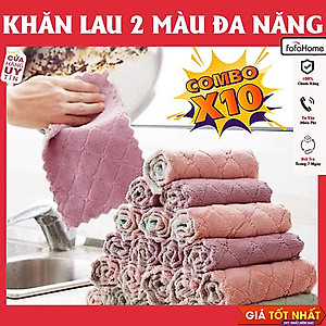 Combo 10 Khăn Lau 2 Mặt Siêu Thấm, Khăn Lau Không Phai Màu Nhanh Khô, Khăn Lau Bếp, Khăn Lau Kính, Lau Bát Đa Năng