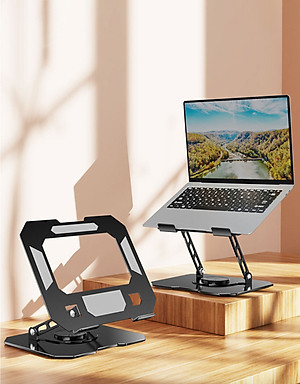 Kệ đỡ giá đỡ đế tản nhiệt dành cho laptop, macbook, máy tính hợp kim nhôm gấp gọn xoay 360 độ nhiều nấc độ cao - K2 - Hàng chính hãng