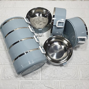 Hộp đựng thức ăn giữ nhiệt 4 tầng lúa mạch ruột inox mới