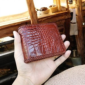 Ví Nam Da Cá Sấu. Ví 2 Mặt Đan Viền Thủ Công - Dáng Ngang Dễ Sử Dụng