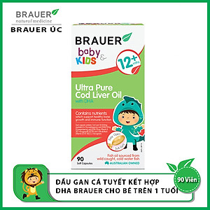 Viên mềm Dầu gan cá Tuyết tinh khiết và DHA Brauer Baby & Kids Ultra Pure Cod Liver Oil with DHA cho bé trên 1 tuổi (90 viên) - Nhập khẩu Australia