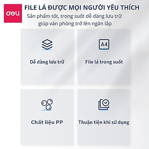 File Lá Học Sinh A4 Deli - 30/40 Lá - Xanh Dương/Hồng/Trắng - 1 Chiếc - 72493 / 72494