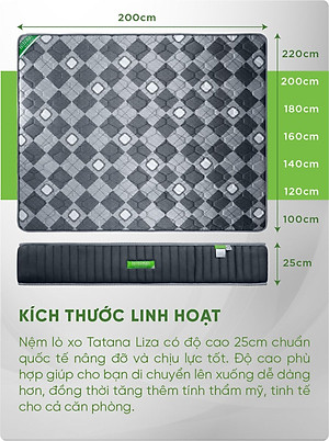 Nệm lò xo liên kết Tatana Liza-Độ cao 25cm-Bảo hành 6 năm