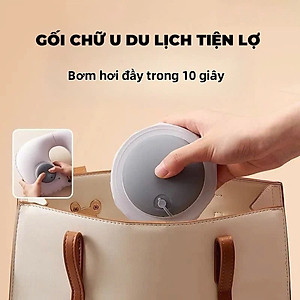 Gối hơi kê cổ bơm tự động, mềm mại, thiết kế hình chữ U giúp giảm đau cổ, có nút cài, phù hợp cho văn phòng và du lịch  Phượt Dã Ngoại Đi Chơi Quà Tặng Nam Nữ