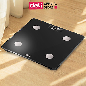 Cân Điện Tử Sức Khoẻ Thông Minh Mặt Vuông Kính Cường Lực Chịu Lực Màu Đen Sang Trọng 180Kg Deli - Phù Hợp Gia Đình Trường Học - Hàng Chính Hãng - E86120