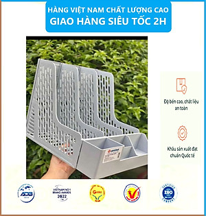 Giá đựng tài liệu 3 ngăn kèm khay để bút Việt Nhật , Khay đựng hồ sơ tài liệu văn phòng để bàn - Hàng Việt Nam